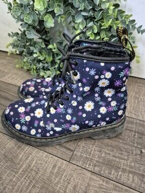 Dr. Martens Delaney Black Purple Floral Boots Little Girls Size 3